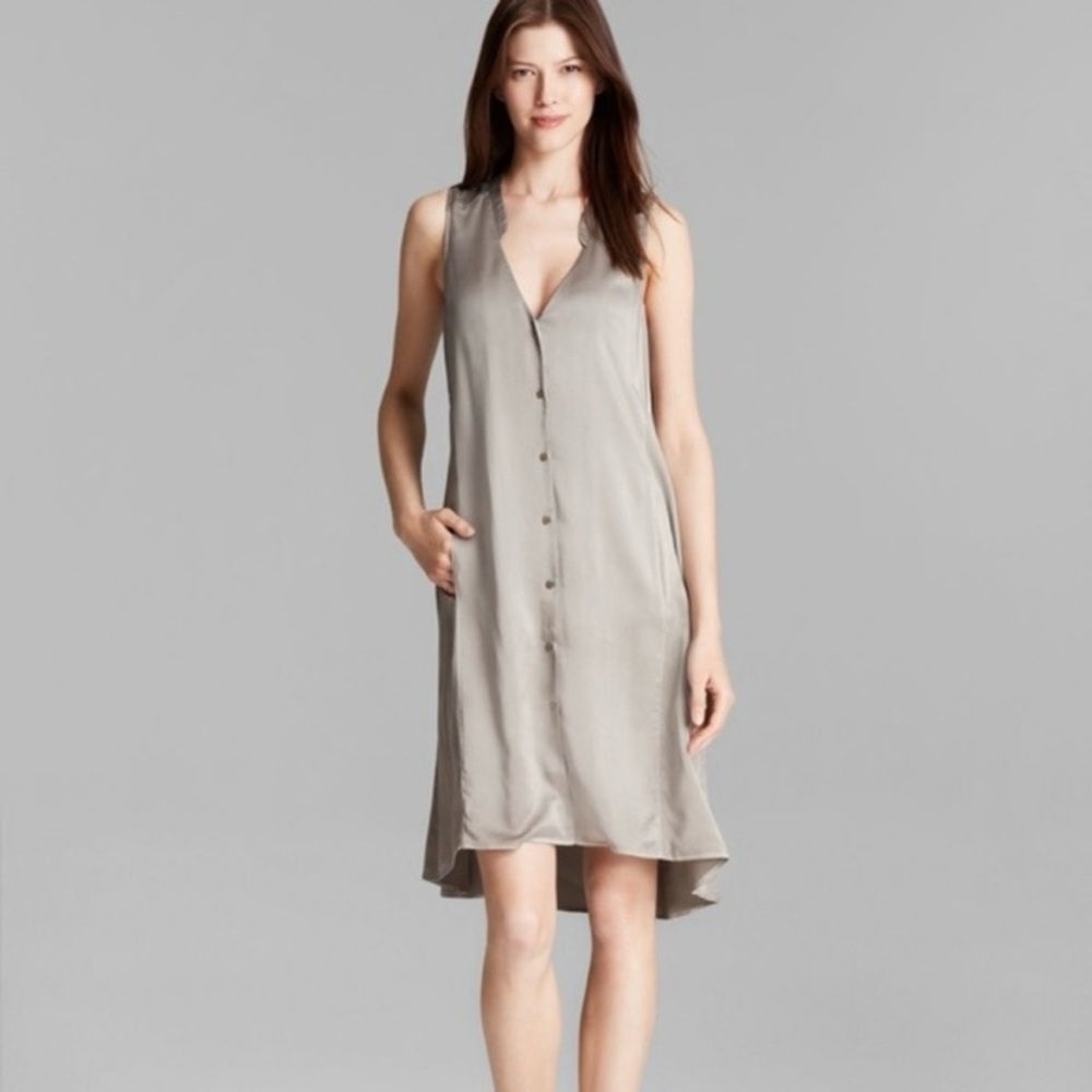Eileen Fisher 100% Silk Button Up Sleeveless Dress